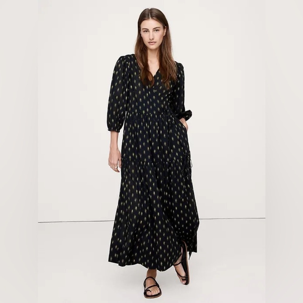NWT! Banana Republic Black Paisley Cotton Wrap Maxi Dress - Multiple 🍎